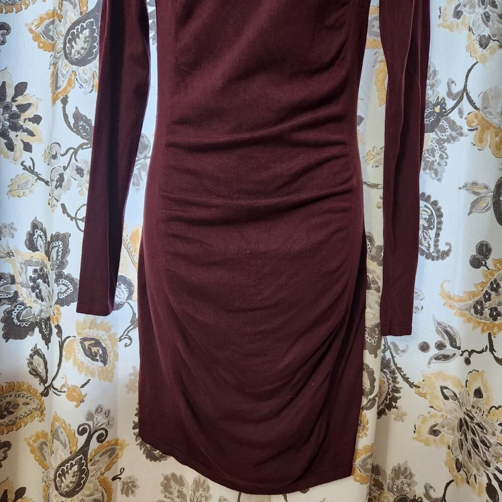 Express Sweater Dress Size Medium Plum Purple Long Sleeves, Ruched Holiday - Picture 3 of 8